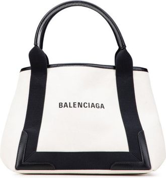 Balenciaga Black Ivory Leather Canvas Handbag Tote Bag (Pre-Owned)