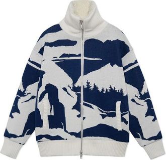 Li-Ning Catwalk Fleece Lined Stay Warm Jacket Creamy White Blue AFDS225-1