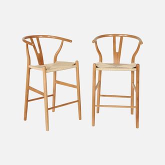 Sweeek Taburete De Bar Vintage De Madera De Haya Y Cuerdas, Set De 2