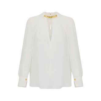 Elisabetta Franchi Blouses, female, Beige, Size: L Viscose Georgette Blouse with Jewel Detail