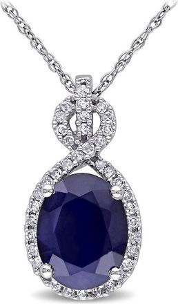 Amour 1/6 CT TW Diamond and 2 5/8 CT TGW Diffused Sapphire Pendant with Chain In 10K White Gold