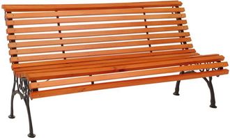 Hhg Non utilizzato] Panca da giardino HHG 439, panchina da parco in legno 3 posti, ghisa legno pino certificato mvg, 160cm, teak