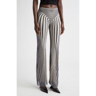 Jean Paul Gaultier Re-Edition Body Morphing Trompe lOeil Mesh Flare Pants in Ecru/Navy at Nordstrom, Size X-Small