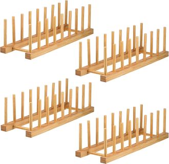 OEM Escurridor De Platos De Bamb&uacute; De 4 Piezas - Soporte Para Platos Y Tapas, Organizador De Cocina Para Cuencos, Tazas, Tablas De Cortar Y M&aacute;s, 33 X 12 X 