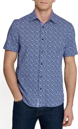 ConStruct Slim Fit Floral Seersucker Short Sleeve Shirt in Navy at Nordstrom, Size Xx-Large