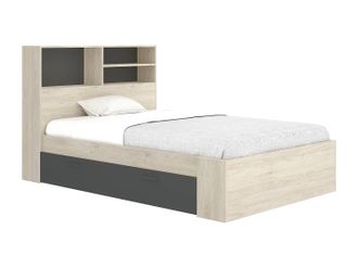 Vente-Unique Letto 120 X 190 Cm Con Vani Portaoggetti Naturale E Antracite - Vardiel