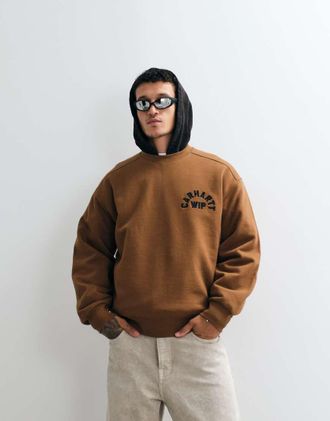 Carhartt Work in Progress felpa Arch Script con logo davanti e dietro in marrone Hamilton