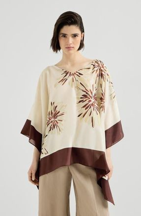 Brunello Cucinelli Bloom print poncho-style top in Beige at Nordstrom, Size Xx-Small Eu