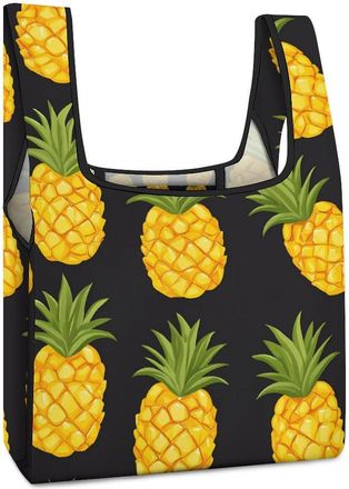 Generic Pineapple Fruit Pattern Shopping Bag Reusable Grocery Tote Bag Foldable Handbag for Travel Picnic