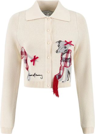 House of Sunny Whippet Tripper vest met geborduurde hond - Wit