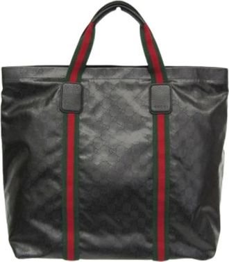 Gucci Vintage, unisex, Zwart, ONE Size, Leer, Pre-owned Grote tote bag met Web detail