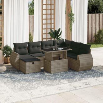 vidaXL Set De Sof&aacute;s De Jard&iacute;n Y Cojines 8 Piezas Rat&aacute;n Sint&eacute;tico Gris Vidaxl