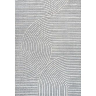 Jonathan Y Designs Hallie High-Low Minimalist Curve Geometric Indoor/Outdoor Area Rug in Light Blue/cream at Nordstrom, Size 5Ft 0In X 8Ft 0In