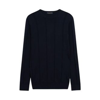 Brooks Brothers Trui van katoen en linnen met ronde hals - Heren - Ronde hals truien - Blauw - S - Katoen - Truien & Vesten