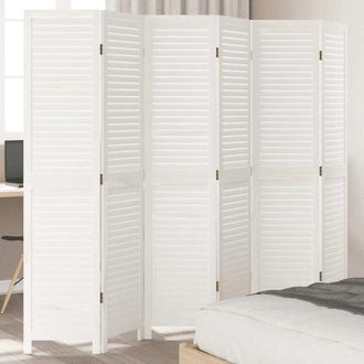 vidaXL Biombo Separador De 6 Paneles Madera Maciza Paulownia Blanco Vidaxl