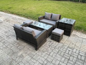 Fimous 6 Pieces Garden Furniture Sets Poly Rattan Outdoor Patio Furniture PE Wicker Furniture Set with Side Table 2 Small Footstool in Dark Grey