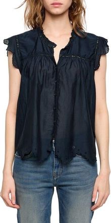 Zadig&Voltaire Tika Lace Trim Flutter Sleeve Top in Encore at Nordstrom, Size X-Small