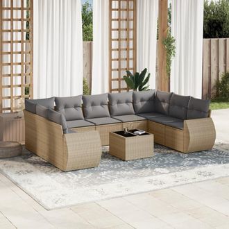 vidaXL Juego De Sof&aacute;s Jard&iacute;n Con Cojines Beige 10 Pzas Rat&aacute;n Sint&eacute;tico Vidaxl