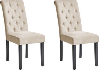 Beliani Conjunto De 2 Sillas De Comedor Tapizadas En Tela Beige Glam Dise&ntilde;o Moderno Patas De Madera Negras Velva