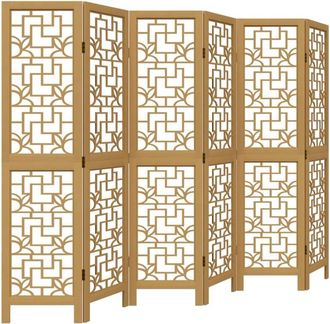 vidaXL Room Divider 6 Panels Brown Solid Wood Paulownia Vidaxl