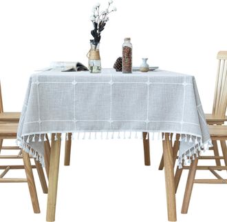 OEM Mantel Cuadrado, De Algod&oacute;n Y Lino, Con Estampado A Cuadros Y Borde Con Flecos De Borlas, Ideal Para Cocina, Sala De Estar, Jard&iacute;n O Fiestas
