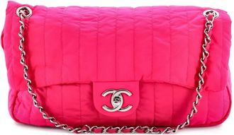 Chanel Soft Shell Flap Bag Vertical Quilted Nylon Jumbo shoulder bag - Rosa