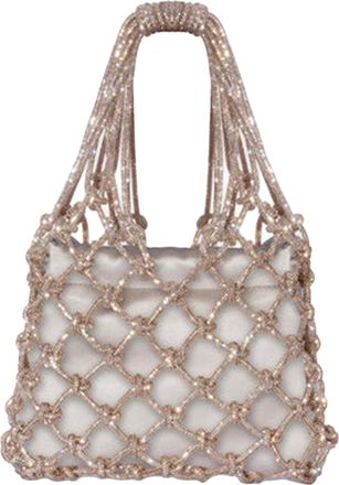 Hibourama Bags Golden Shadow Carrie Satin Crystal Mesh Shoulder Bag