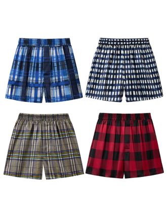 LilySilk Mens Silk Boxer Shorts Relaxed Fit Briefs with Hidden Placket Button Fly and Elastic Waist Checkered Pattern Underwear for Everyday Wear(4Pcs,XL)