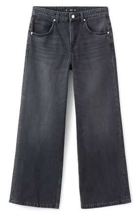 Mango Low Rise Wide Leg Jeans in Black Denim at Nordstrom, Size 14