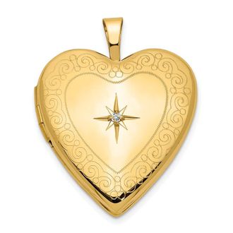 Diamond2Deal 14k Yellow Gold Diamond Star with Side Swirl Edge 20mm Heart Locket