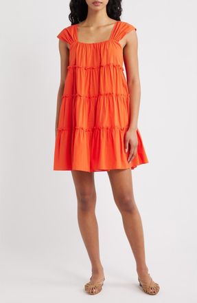 FRNCH Nicandro Tiered Cotton Minidress in Corail at Nordstrom, Size X-Small