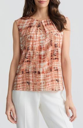 Kasper Print Keyhole Sleeveless Top in Mandarin Multi at Nordstrom, Size X-Large