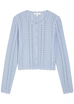 LoveShackFancy Loveshackfancy Peridot Cropped Pointelle-knit Cardigan - Light Purple - S (UK8-10 / S)