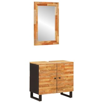 vidaXL Juegos De Ba&ntilde;o Con Puerta 2 Pcs Natural Madera De Mango Maciza Vidaxl