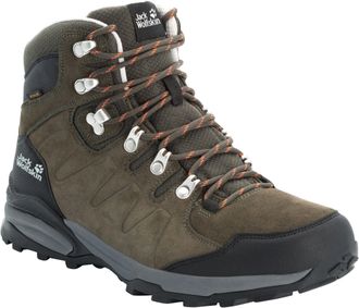 Jack Wolfskin Wanderschuh JACK WOLFSKIN REFUGIO TEXAPORE MID M, Herren, Gr. 42,5, gr&uuml;n (khaki), Leder, Synthetik, Textil, Schuhe Wanderschuh, wasserdicht, Trekkings