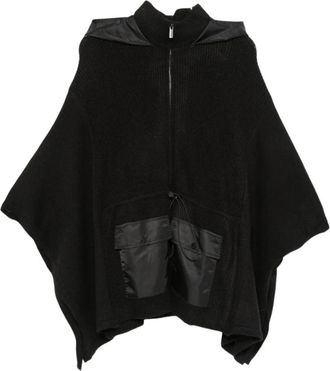 Twinset Gebreide Poncho met Capuchon - Dames - Ponchos - Zwart - ONE Size - Jassen