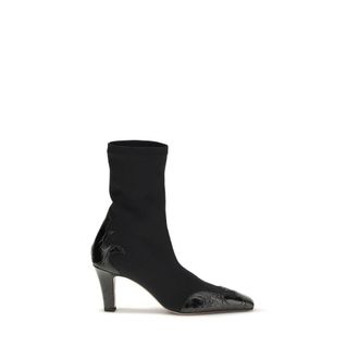 PARIS TEXAS Black Calf Leather Bos Taurus Ankle Womens Boots