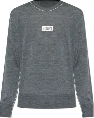 Maison Margiela Wol trui met logopatch - Heren - Ronde hals truien - Grijs - M - Wol - Truien & Vesten