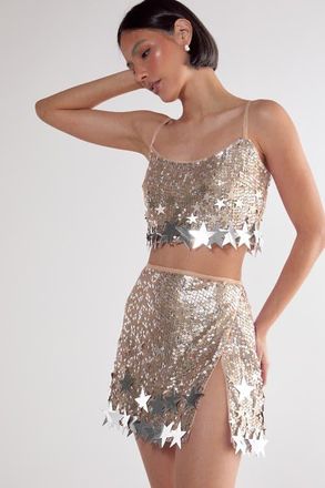 NASTY GAL Embellished Star Trim Bralet in Silver at Nordstrom, Size 10