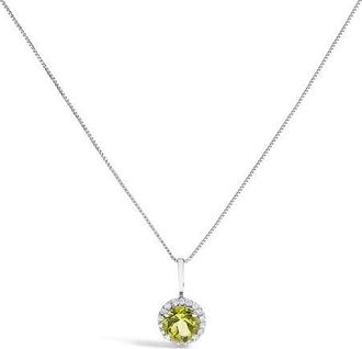 House of Brilliance 10K Gold Gemstone and 1/10 Cttw Diamond Accent Halo Pendant Necklace in White | Green Peridot at Nordstrom