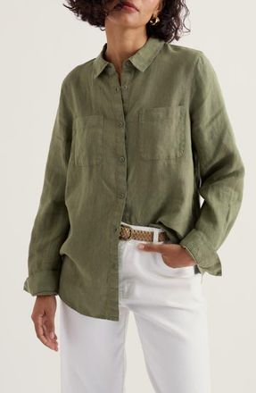 Seasalt Cornwall Hazel Branch Linen Button-Up Shirt in Cypress at Nordstrom, Size 10