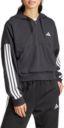 adidas Essentials 3-Stripe Quarter Zip Sweatshirt in Black/White at Nordstrom Rack, Size X-Small