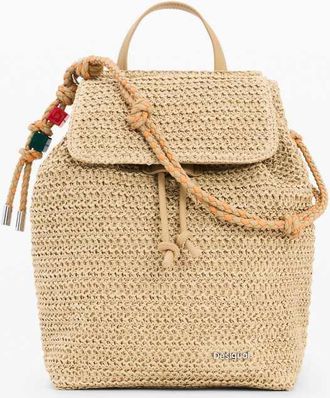 Desigual Zaino piccolo in rafia beige con charms-Neutro