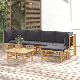 vidaXL Set De Muebles De Jard&iacute;n 6 Piezas Bamb&uacute; Con Cojines Gris Oscuro Vidaxl