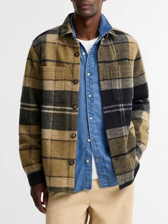 Barbour Giacca a camicia Woodlane in misto lana con motivo tartan e tasche a toppa