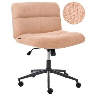 Beliani Silla De Escritorio Para Oficina En Casa Tapizada En Boucl&eacute; Sin Reposabrazos Asiento Neum&aacute;tico Base Giratoria Inclinable Rosa Melocot&oacute;n Catlin