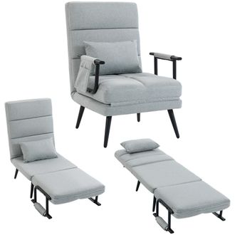 HOMCOM Homcom Sof&aacute; Cama 1 Plaza Convertible, 3 En 1, Sill&oacute;n Cama Plegable, Tapizado En Lino, Respaldo Ajustable, Almohada, 67x73x96 Cm, Gris Claro