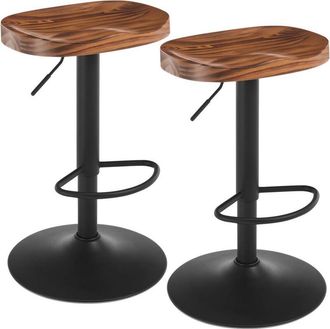 Woltu 2x Bar Stools, Solid Wood Height Adjustable Breakfast Barstools with Swivel Gas Lift and Footrest, Vintage Brown