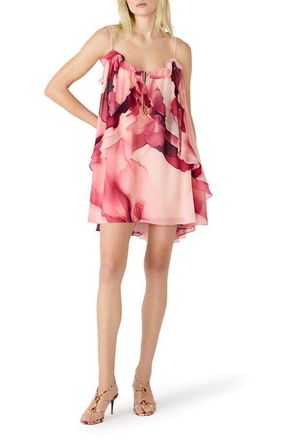 Steve Madden Lorella Print Ruffle Sleeveless Shift Dress in Coral Cloud at Nordstrom, Size Xx-Large