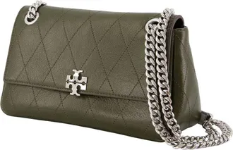 Tory Burch Womens Charlie Small Shoulder Bag - Tory Burch Leather Khaki Calfskin Shoulder-Hobo-Bags